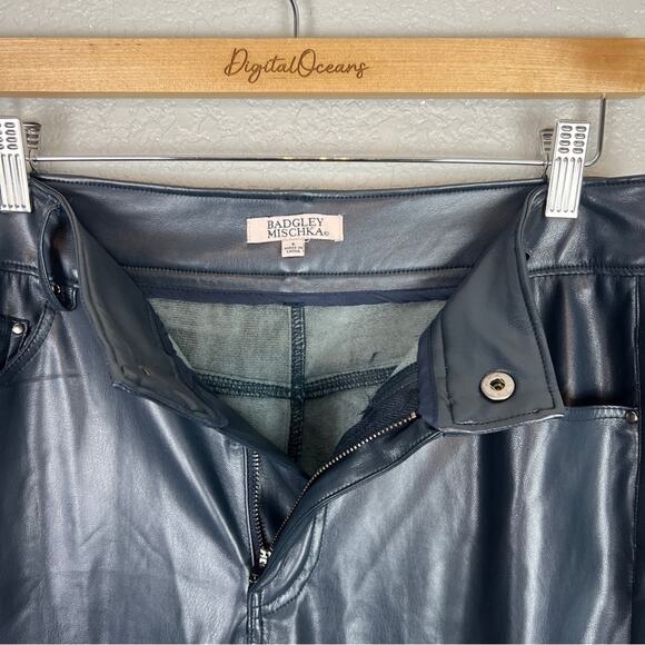 Badgley Mischka Navy Vegan Leather High Rise Straight Flare Stretchy Pants 6 - Picture 5 of 10